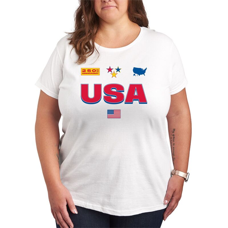 アニメキャラクター レディース トップス Tシャツ プラスサイズ ジャージー グラフィック Licensed Character Plusize USA 250th Anniversary Jersey Graphic Tee White ホワイト