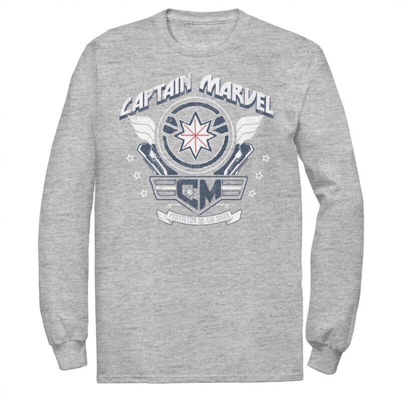 マーベル レディース トップス Tシャツ キャップ ロゴ Men's Marvel Captain Marvel Shield Plaque Logo Tee Athletic Heather ヘザー