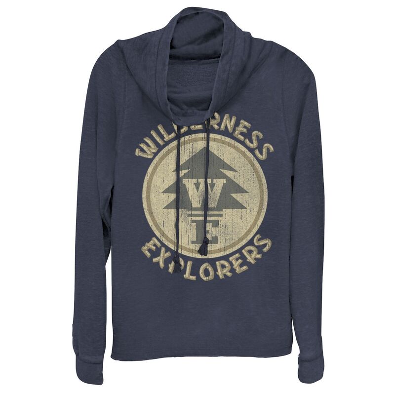 ウォルトディズニー ピクサー レディース トップス ティーシャツ グラフィック Disney / Pixar\u0027s Up Juniors\u0027 Wilderness Explorer Badge Cowlneck Graphic Lightweight Long Sleeve Navy 米国海軍 Tシャツ・カットソー-レディースファッション-トップス