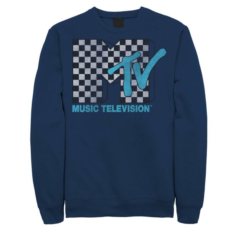 アニメ文字記号 レディース トップス プルオーバー 汗水 ロゴタイプ Licensed Character Men\u0027s MTV Logo Black And White Checkered Blue TV Sweatshirt Navy 米国海軍