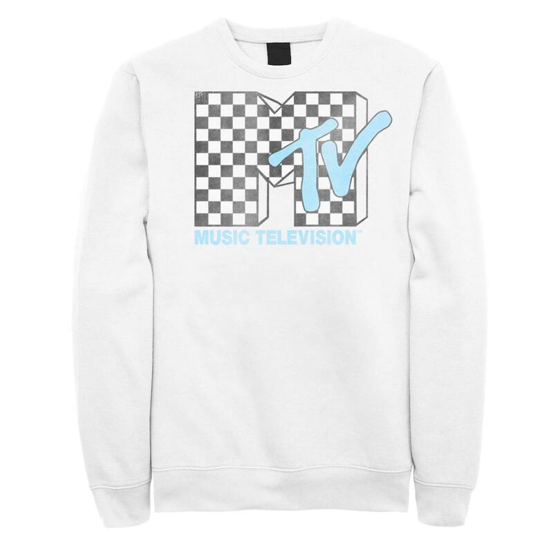 アニメ文字記号 レディース トップス プルオーバー 汗水 ロゴタイプ Licensed Character Men\u0027s MTV Logo Black And White Checkered Blue TV Sweatshirt White 白いこと
