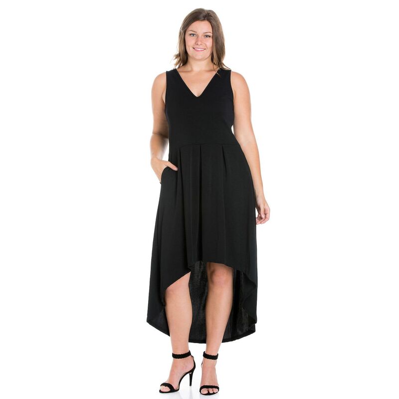 24 セブンコンフォート レディース トップス ワンピース プラスサイズ Plusize 24seven Comfort Apparel High-Low Party Dress with Pockets Black ブラック｜ReVida 店