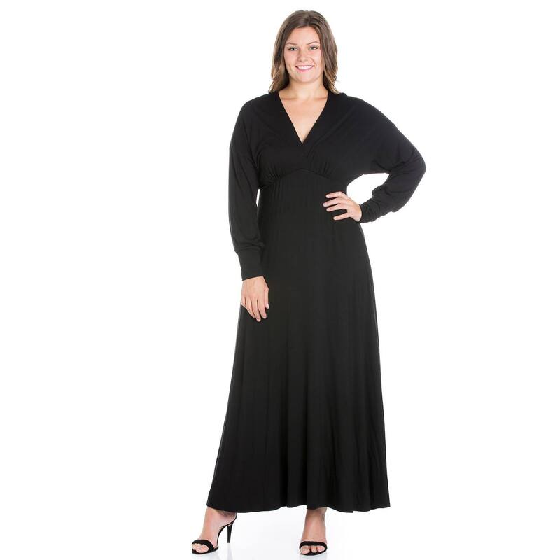 24 セブンコンフォート レディース トップス ワンピース Vネック プラスサイズ マキシ Plusize 24seven Comfort Apparel V-Neck Long Sleeve Maxi Dress Black ブラック