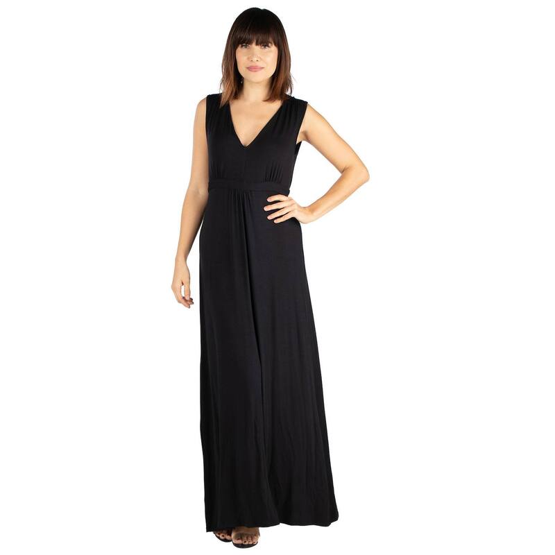 24 セブンコンフォート レディース トップス ワンピース Vネック ノースリーブ マキシ Women's 24seven Comfort Apparel V-Neck Sleeveless Maxi Dress Black ブラック