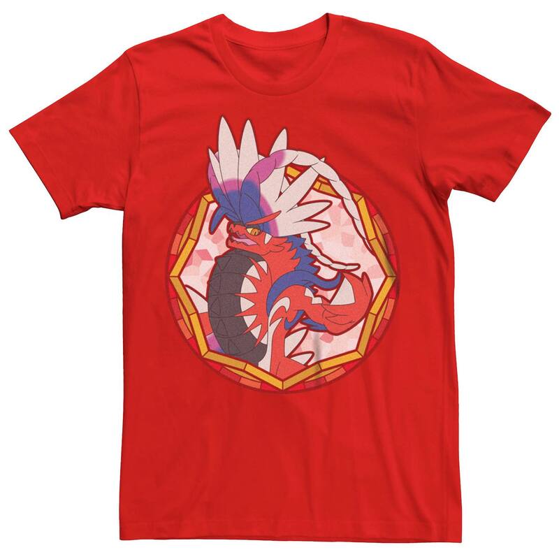 アニメキャラクター レディース トップス Tシャツ Licensed Character Men's Pokmon Koraidon Stained Glass Tee Red レッド