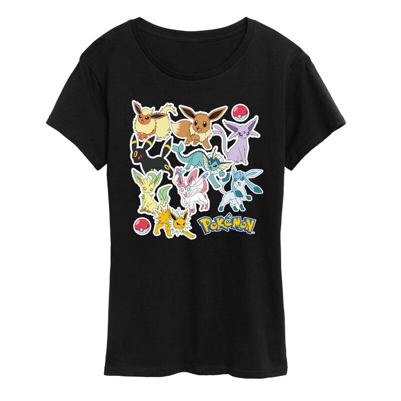 アニメキャラクター レディース トップス Tシャツ グラフィック Licensed Character Women's Pokemon Eeveelution Stickers Graphic Tee Black ブラック
