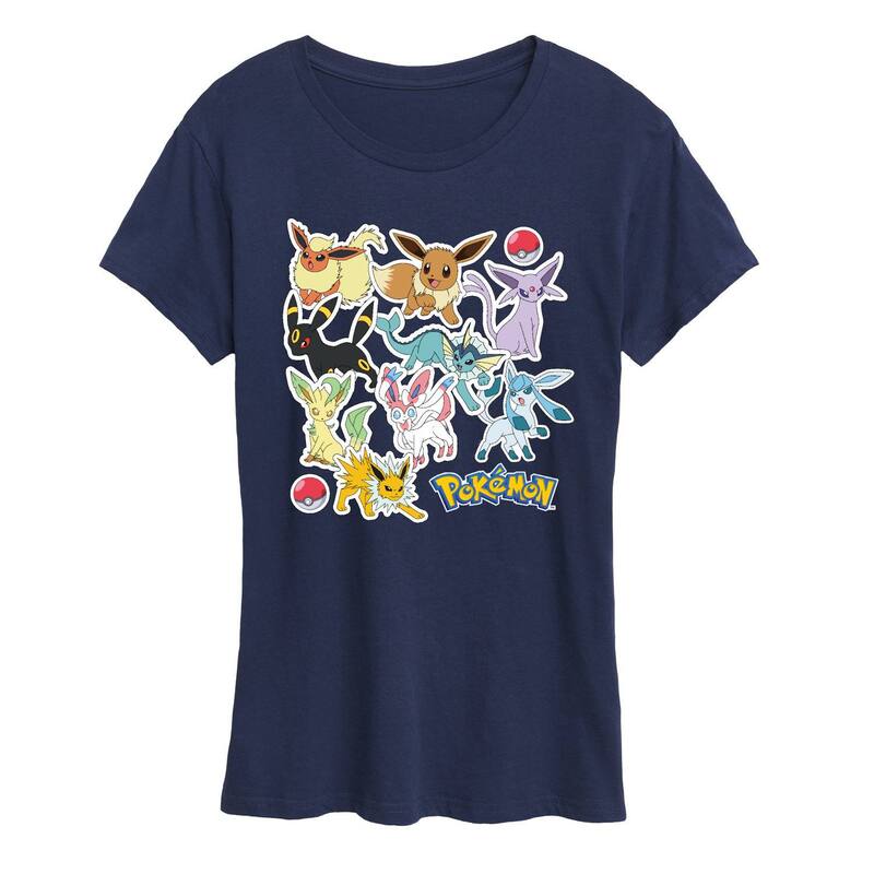 アニメキャラクター レディース トップス Tシャツ グラフィック Licensed Character Women's Pokemon Eeveelution Stickers Graphic Tee Navy ネイビー