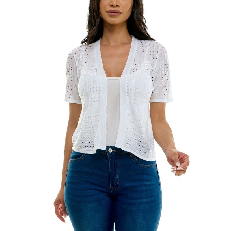 ニナレオナルド レディース アウター ニット・セーター Women's Nina Leonard Pointelle Crochet Bolero White ホワイト|ReVida 店
