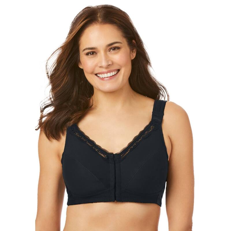 コンフォート より分ける レディース アンダー御召しもの ブラ つけ加える大きさ 綿織物 Comfort Choice Women\u0027s Plusize Front-Close Cotton Wireless Posture Bra Black 黒いこと
