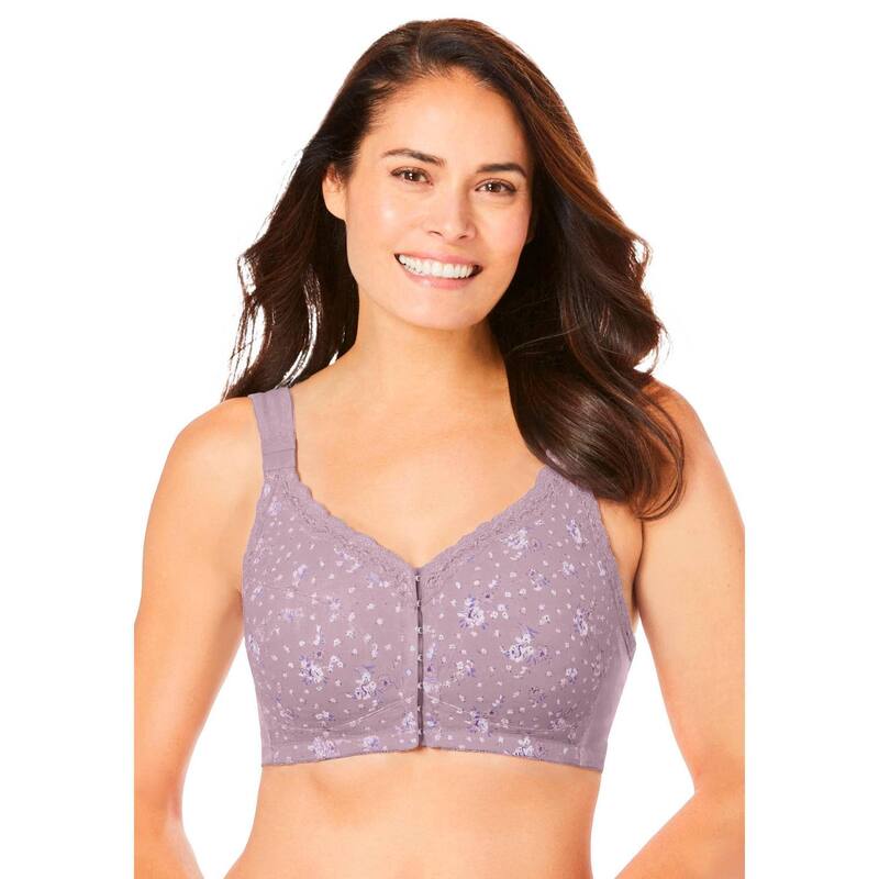 コンフォート より分ける レディース アンダー御召しもの ブラ つけ加える大きさ 綿織物 Comfort Choice Women\u0027s Plusize Front-Close Cotton Wireless Posture Bra Sunset Mauve Floral