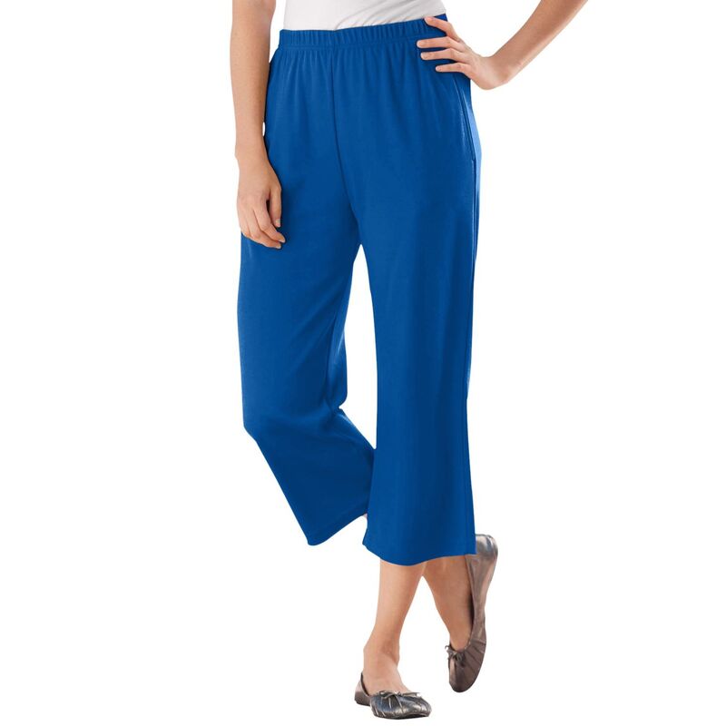 ウーマン ウィズイン レディース ボトムス カジュアルパンツ プラスサイズ プチ キャップ ニット Woman Within Plusize Petite 7-Day Knit Capri Deep Cobalt コバルト