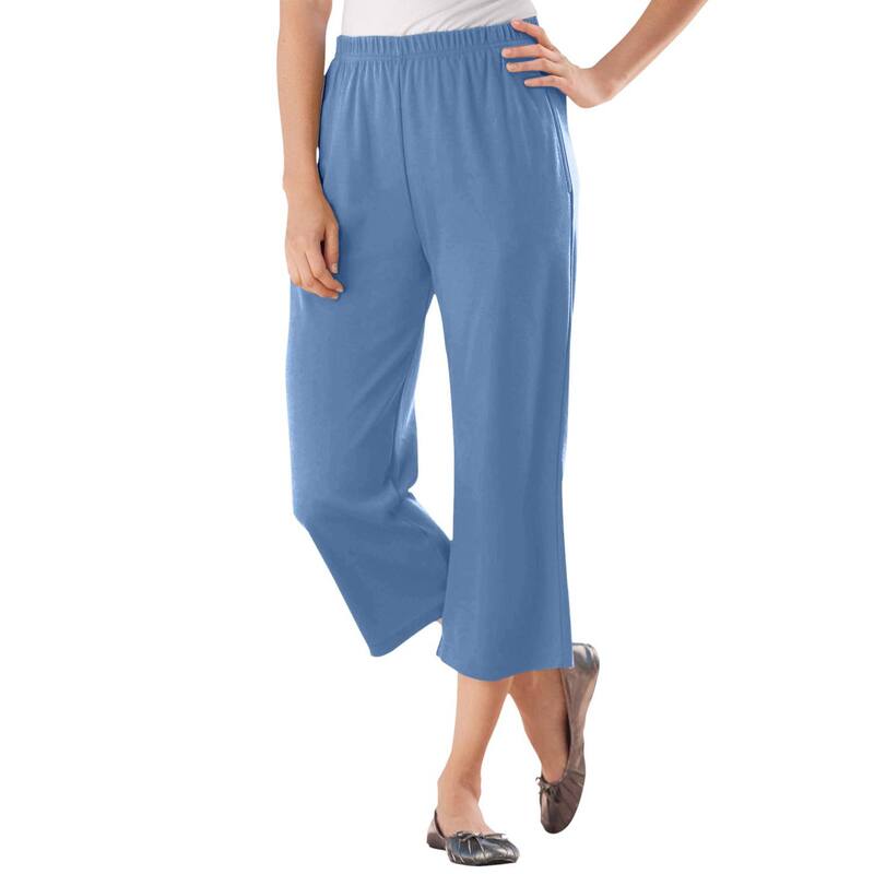 ウーマン ウィズイン レディース ボトムス カジュアルパンツ プラスサイズ プチ キャップ ニット Woman Within Plusize Petite 7-Day Knit Capri French Blue ブルー