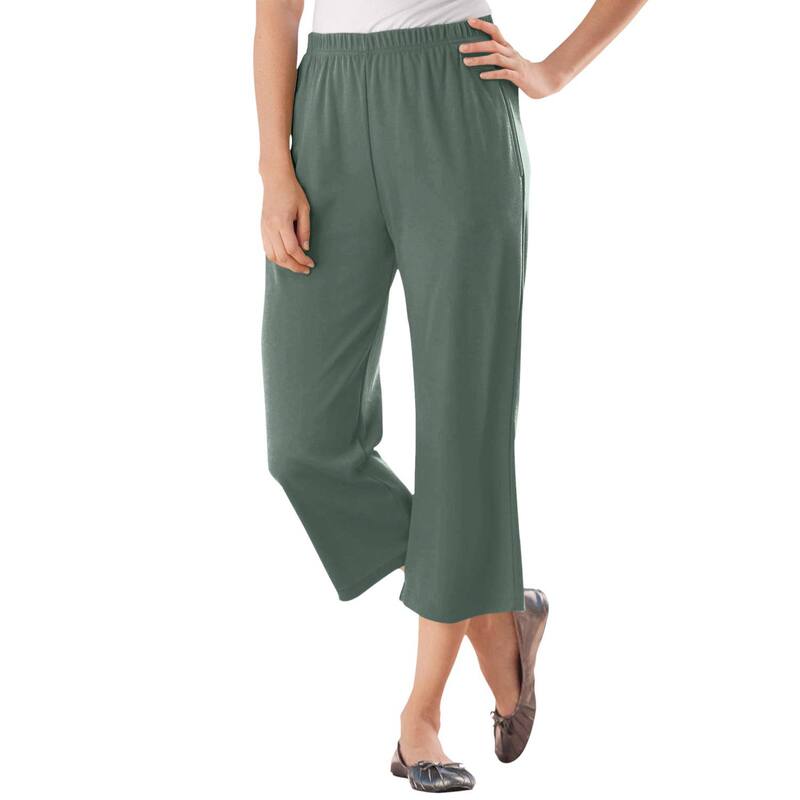 ウーマン ウィズイン レディース ボトムス カジュアルパンツ プラスサイズ プチ キャップ ニット Woman Within Plusize Petite 7-Day Knit Capri Pine