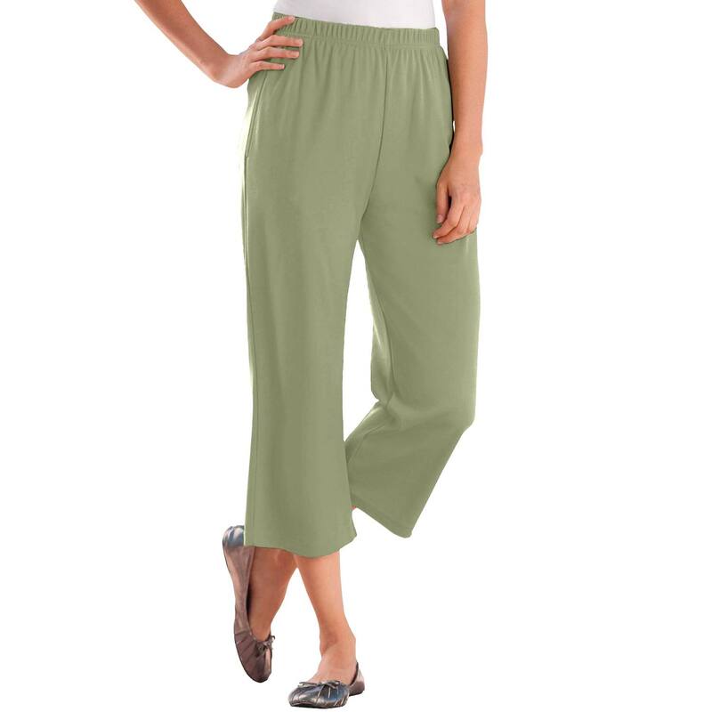 ウーマン ウィズイン レディース ボトムス カジュアルパンツ プラスサイズ プチ キャップ ニット Woman Within Plusize Petite 7-Day Knit Capri Sage セージ