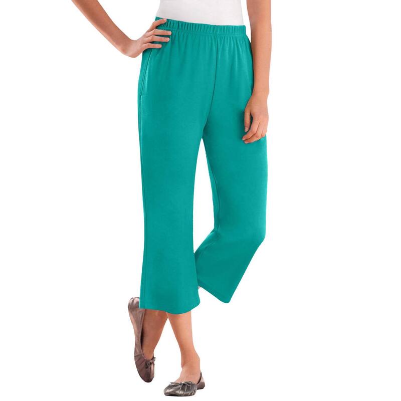 ウーマン ウィズイン レディース ボトムス カジュアルパンツ プラスサイズ プチ キャップ ニット Woman Within Plusize Petite 7-Day Knit Capri Waterfall｜ReVida 店
