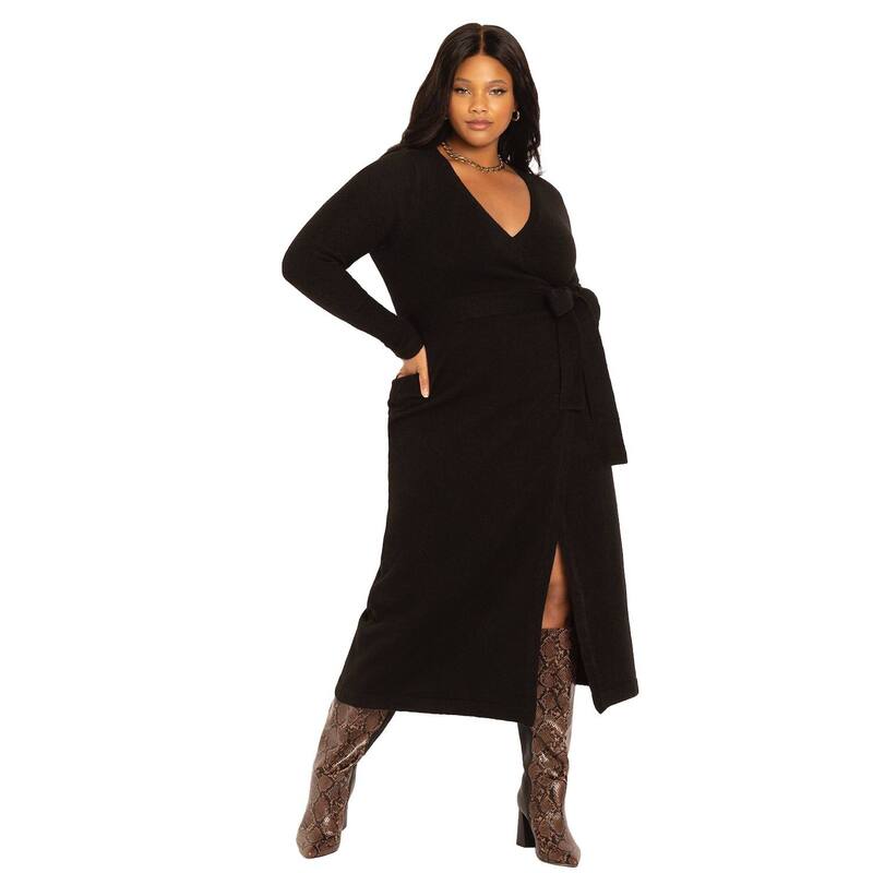 エロクイ レディース トップス ワンピース プラスサイズ セーター ELOQUII Women's Plusize Sweater Wrap Dress Black Onyx ブラック