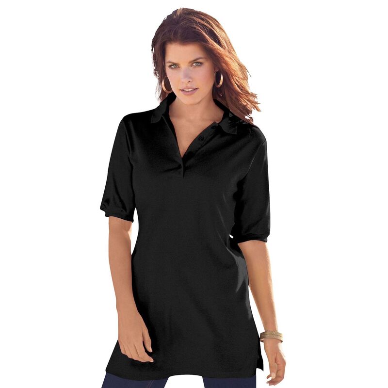 ロアマンズ レディース トップス プルオーバー スポーツシャツ 足し加える大きさ Roaman\u0027s Women\u0027s Plusize Oversized Polo Tunic Black 黒いこと