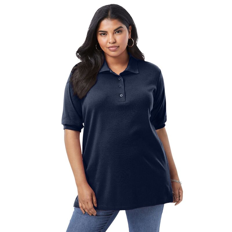 ロアマンズ レディース トップス プルオーバー スポーツシャツ 足し加える大きさ Roaman\u0027s Women\u0027s Plusize Oversized Polo Tunic Navy 米国海軍