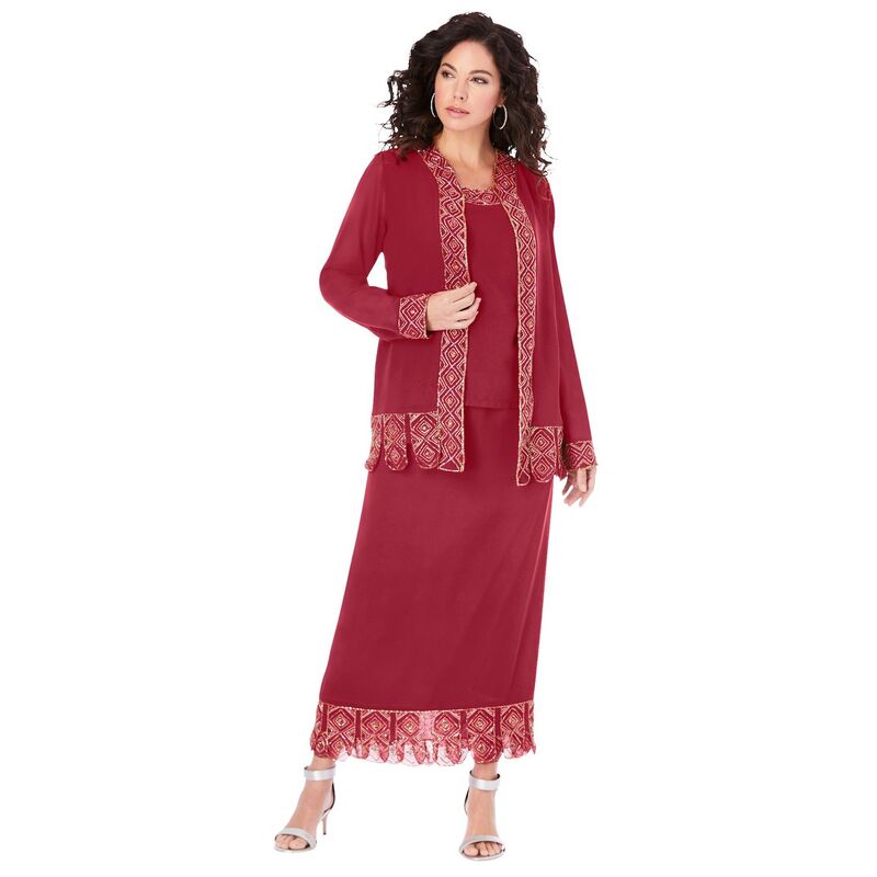 ロアマンズ レディース トップス ワンピース プラスサイズ スカート Roaman's Women's Plusize Beaded Skirt Set Classic Red レッド