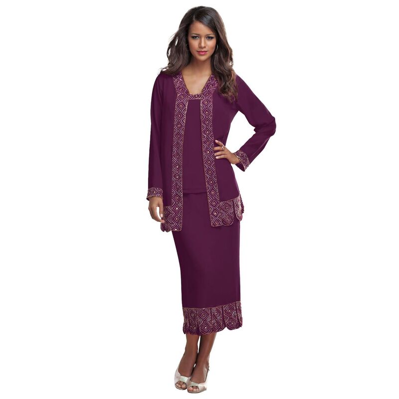 ロアマンズ レディース トップス ワンピース プラスサイズ スカート Roaman's Women's Plusize Beaded Skirt Set Dark Berry