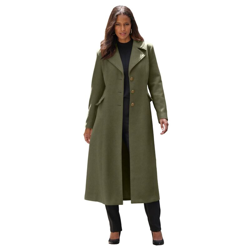 ロアマンズ レディース アウター ジャケット・ブルゾン プラスサイズ ウール コート Roaman's Women's Plusize Long Tailored Wool Blend Coat Dark Olive Green グリーン