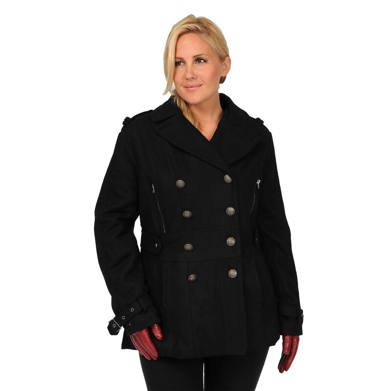 エクセルド レディース アウター ジャケット・ブルゾン プラスサイズ ウール コート Plusizexcelled Military Wool Blend Peacoat Black ブラック