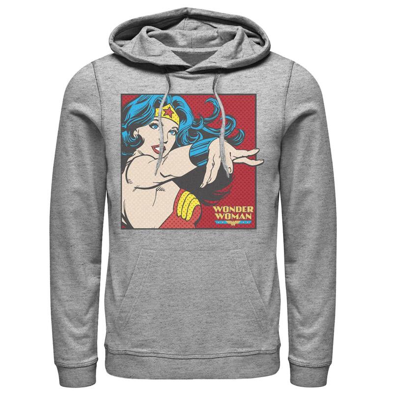 アニメキャラクター レディース トップス Tシャツ パーカー グラフィック Licensed Character Men's DComics Wonder Woman Retro Pop Art Portrait Graphic Hoodie Athletic Heather ヘザー