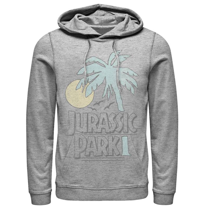 アニメ文字記号 レディース トップス プルオーバー ロゴタイプ パーカー Licensed Character Men\u0027s Jurassic Park Palm Tree Sunset Logo Hoodie Athletic Heather ギョリュウモドキ