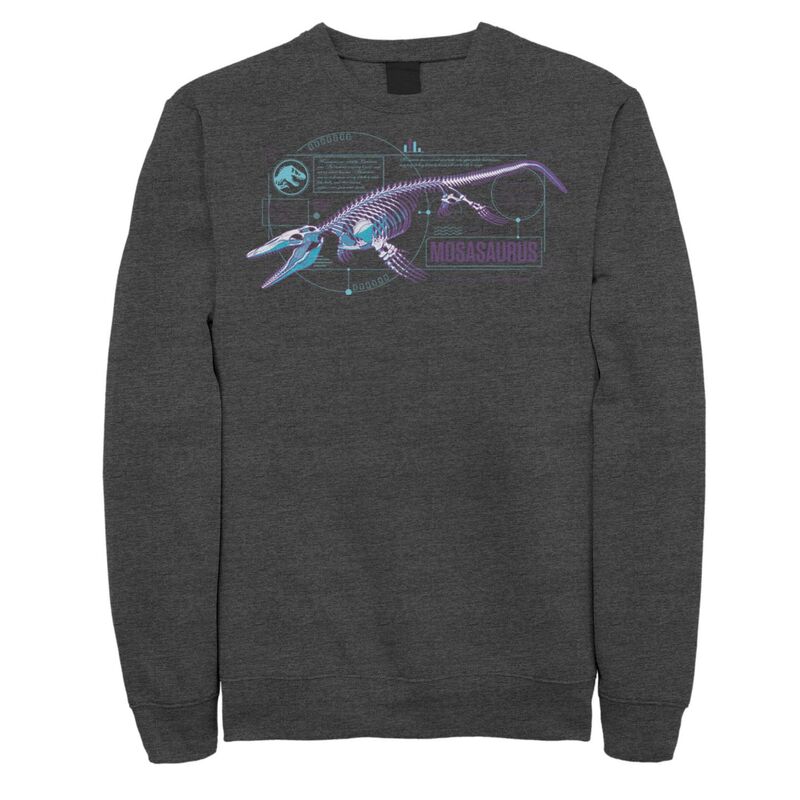 アニメキャラクター レディース トップス Tシャツ スウェット Licensed Character Men's Jurassic World Mosasauruskeleton X Ray Sweatshirt Charcoal Heather チャコール