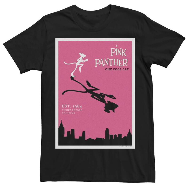 アニメキャラクター レディース トップス Tシャツ Licensed Character Men's The Pink Panther Silhouette Poster Tee Black ブラック