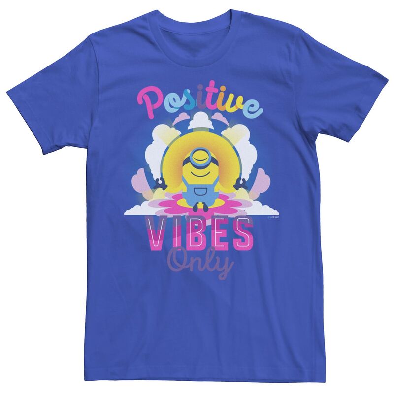 アニメキャラクター レディース トップス Tシャツ ミニ Licensed Character Men's Minions 2 Positive Vibes Only Colorful Portraitee Royal