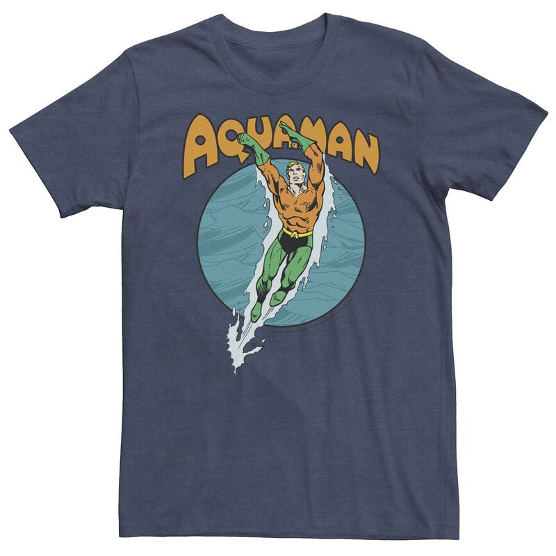 アニメキャラクター レディース トップス Tシャツ トール Licensed Character Big & Tall DComics Aquaman Swimming Dance Tee Navy Heather ヘザー