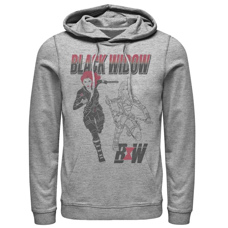 アニメ文字記号 レディース トップス プルオーバー パーカー Licensed Character Men\u0027s Marvel Black Widow Hoodie Athletic Heather ギョリュウモドキ