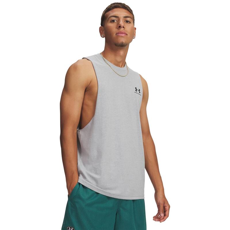 アンダーアーマー レディース トップス Tシャツ Men's Under Armour Left Chest Cut-Off Tank Top Steelight Heather ヘザー