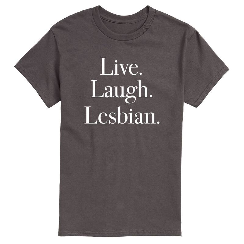 アニメキャラクター レディース トップス Tシャツ グラフィック Licensed Character Men's Live Laugh Lesbian Graphic Tee Charcoal チャコール