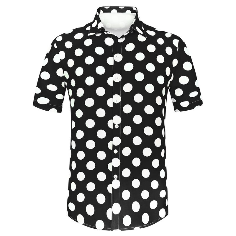 Lars Amadeus レディース トップス Tシャツ ボタンダウン ドット ダウン Lars Amadeus Men'summer Polka Dotshirt Button Down Short Sleeveshirts Black ブラック