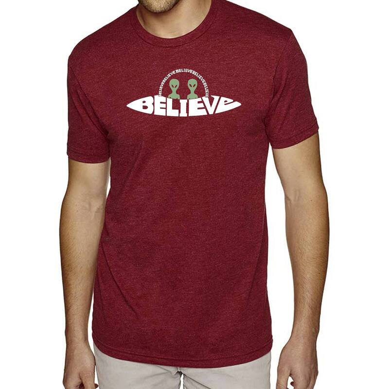 エルエーポップアート レディース トップス Tシャツ LA Pop Art Believe UFO - Men's Premium Blend Word Art-Shirt Burgundy バーガンディ