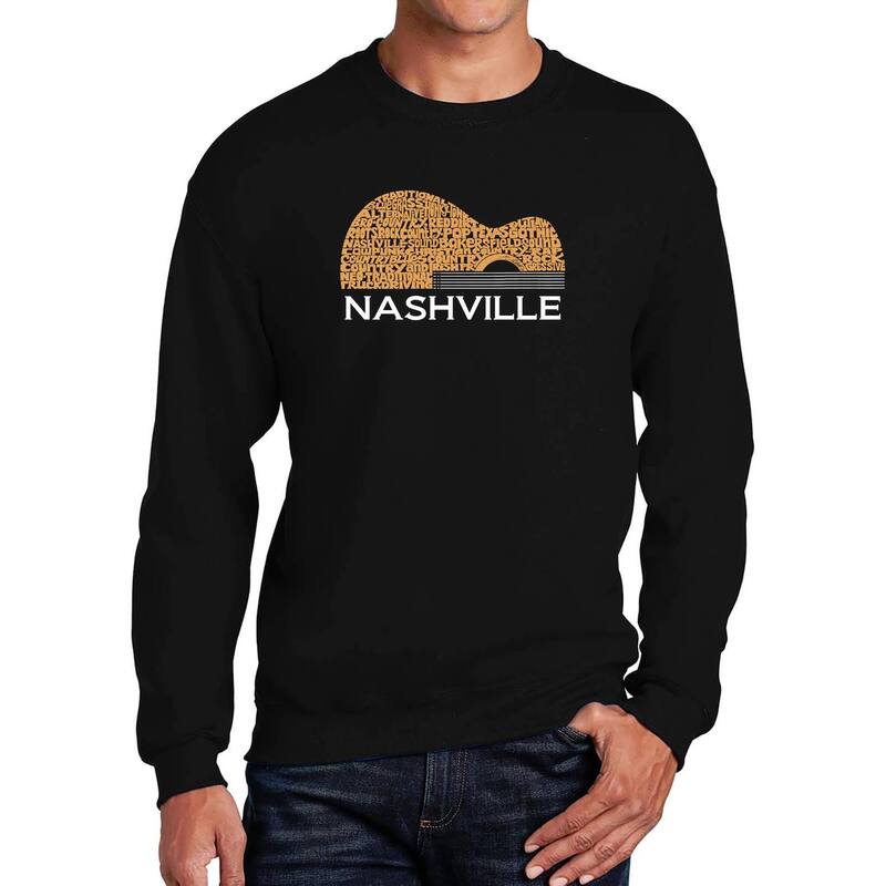 エルエーポップアート レディース トップス プルオーバー 労働者の一団のど首 汗水 天使の都市 Pop Art Nashville Guitar - Men\u0027s Word Art Crewneck Sweatshirt Black 黒いこと