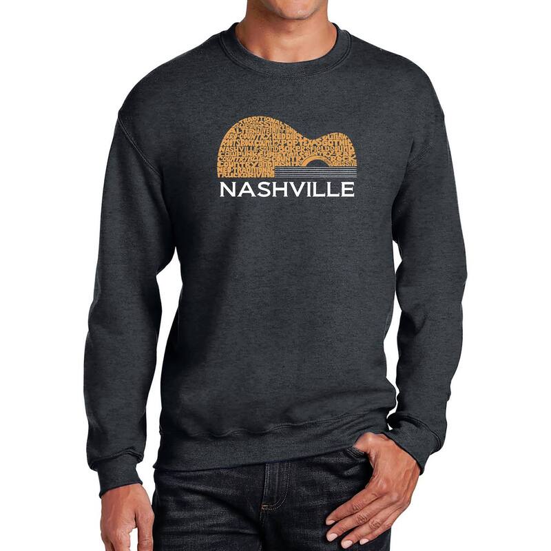 エルエーポップアート レディース トップス プルオーバー 労働者の一団のど首 汗水 天使の都市 Pop Art Nashville Guitar - Men\u0027s Word Art Crewneck Sweatshirt Grey 薄墨色