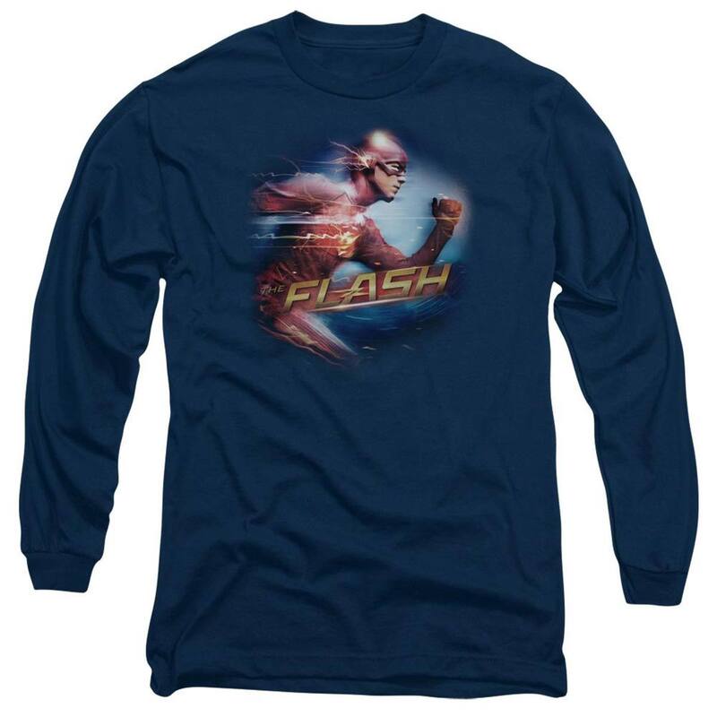 アニメ文字記号 レディース トップス プルオーバー Licensed Character The Flash Fastest Man Long Sleeve Adult-shirt Navy 米国海軍