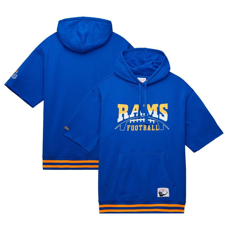 ミッチェル&ネス レディース トップス Tシャツ パーカー Men's Mitchell & Ness Royalos Angeles Rams Pre-Game Short Sleeve Pullover Hoodie Lar Blue ブルー