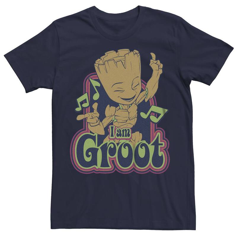 アニメキャラクター レディース トップス Tシャツ グラフィック Licensed Character Men's Guardians Of The Galaxy Groot Dancingraphic Tee Navy ネイビー