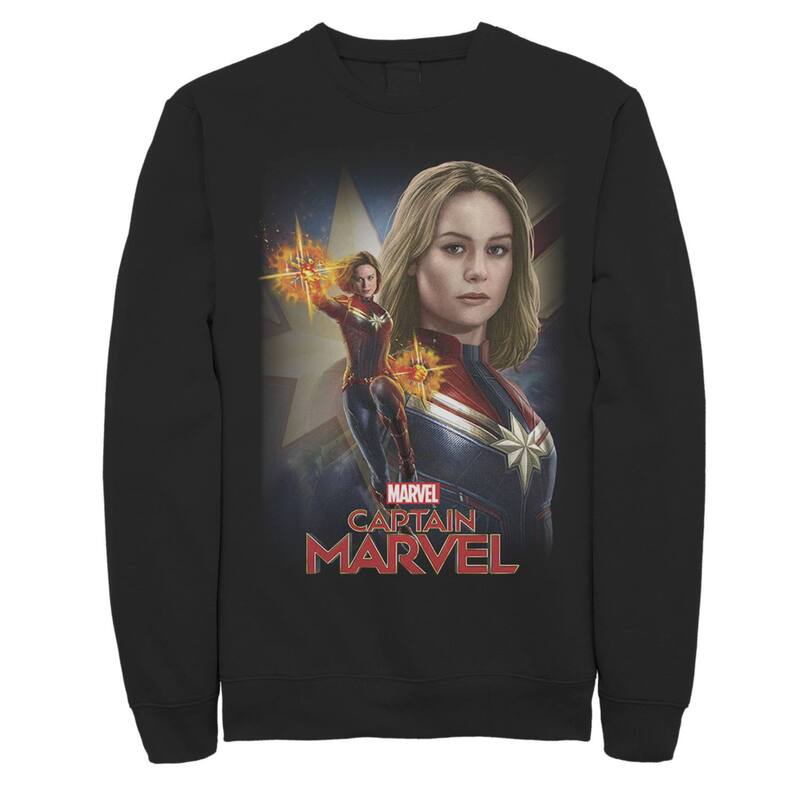 マーベル レディース トップス プルオーバー 旗がしら フリース Men\u0027s Marvel Captain Marvel Powers Portrait Fleece Black 黒いこと