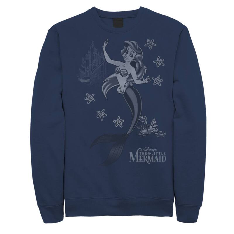 ウォルトディズニー レディース トップス プルオーバー フリース Disney\u0027s The Little Mermaid Ariel Sebastian Under The Sea Men\u0027s Fleece Pullover Navy 米国海軍