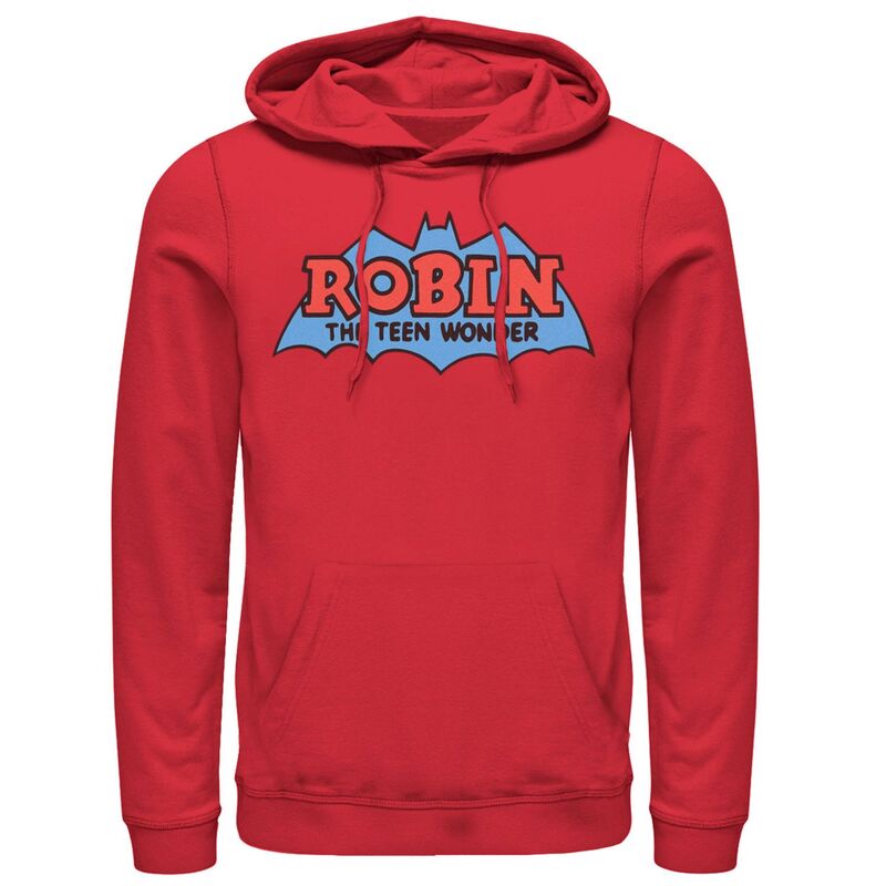 アニメキャラクター レディース トップス Tシャツ ロゴ パーカー Licensed Character Men's DComics Robin The Teen Wonder Classic Logo Hoodie Red レッド