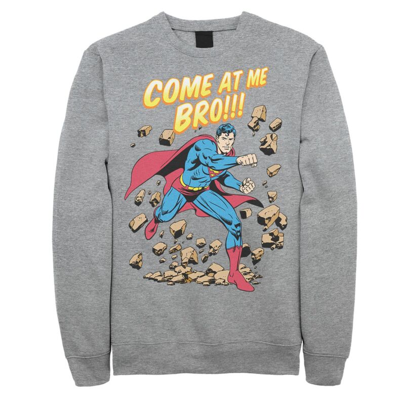 アニメ文字記号 レディース トップス プルオーバー フリース グラフィック Licensed Character Men\u0027s DComicsuperman Come At Me Bro Text Poster Graphic Fleece Pullover Athletic Heather ギョリュウモドキ