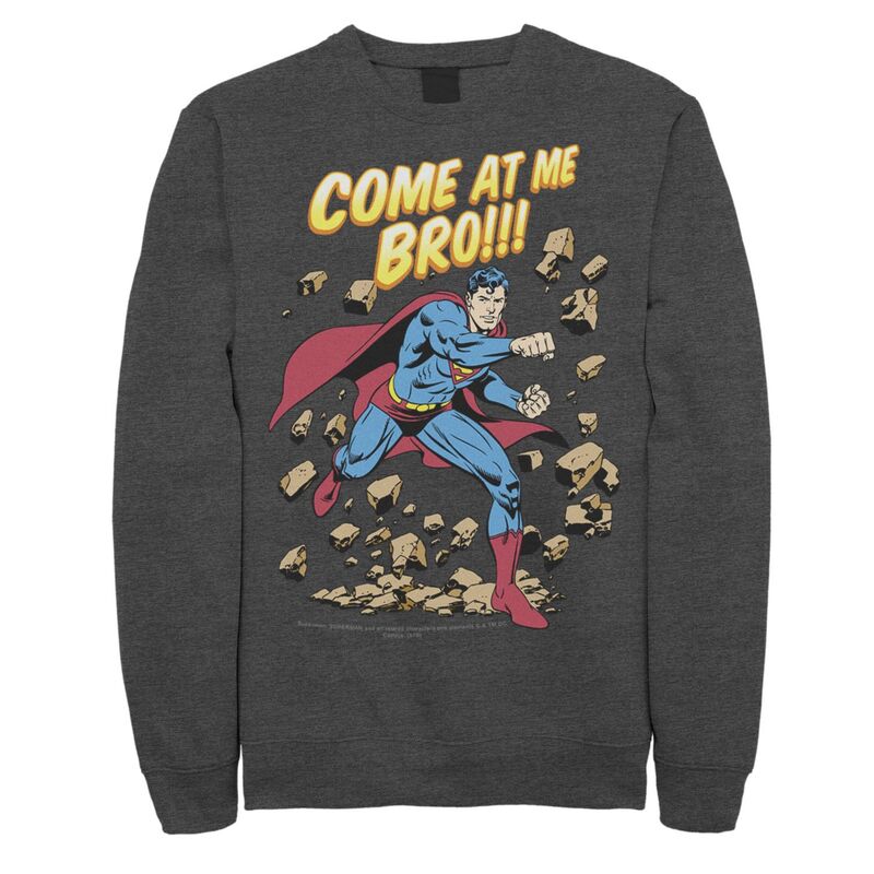 アニメ文字記号 レディース トップス プルオーバー フリース グラフィック Licensed Character Men\u0027s DComicsuperman Come At Me Bro Text Poster Graphic Fleece Pullover Charcoal Heather 濃灰色
