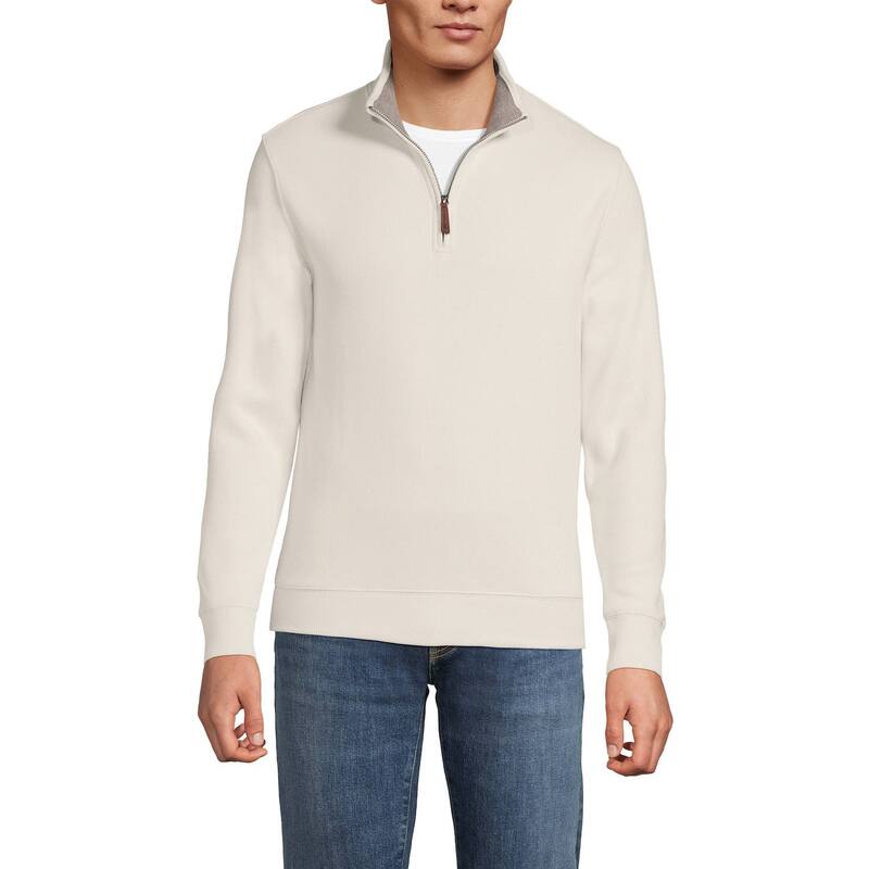 ランズ挙げ句の果て レディース アウター 編み物・プルオーバー 肋材 Men\u0027s Lands\u0027 End Bedford Regular-Fit Ribbed Quarter-Zipullover Sweater Ivory Latte 象牙色 レディースファッション-ニット・セーター-トップス