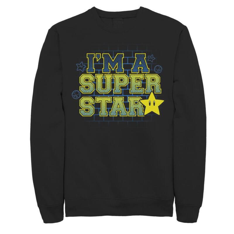 アニメ文字記号 レディース トップス プルオーバー 流汗 Licensed Character Men\u0027s Nintendo Super Mario I\u0027m The Super Starman Portrait Sweatshirt Black 黒いこと