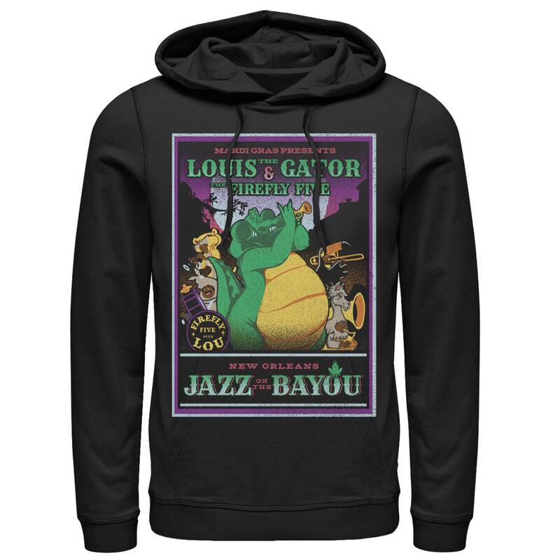 ウォルトディズニー レディース トップス プルオーバー パーカー Men\u0027s Disney Princess And The Frog Louis Rockadile Poster Hoodie Black 黒いこと